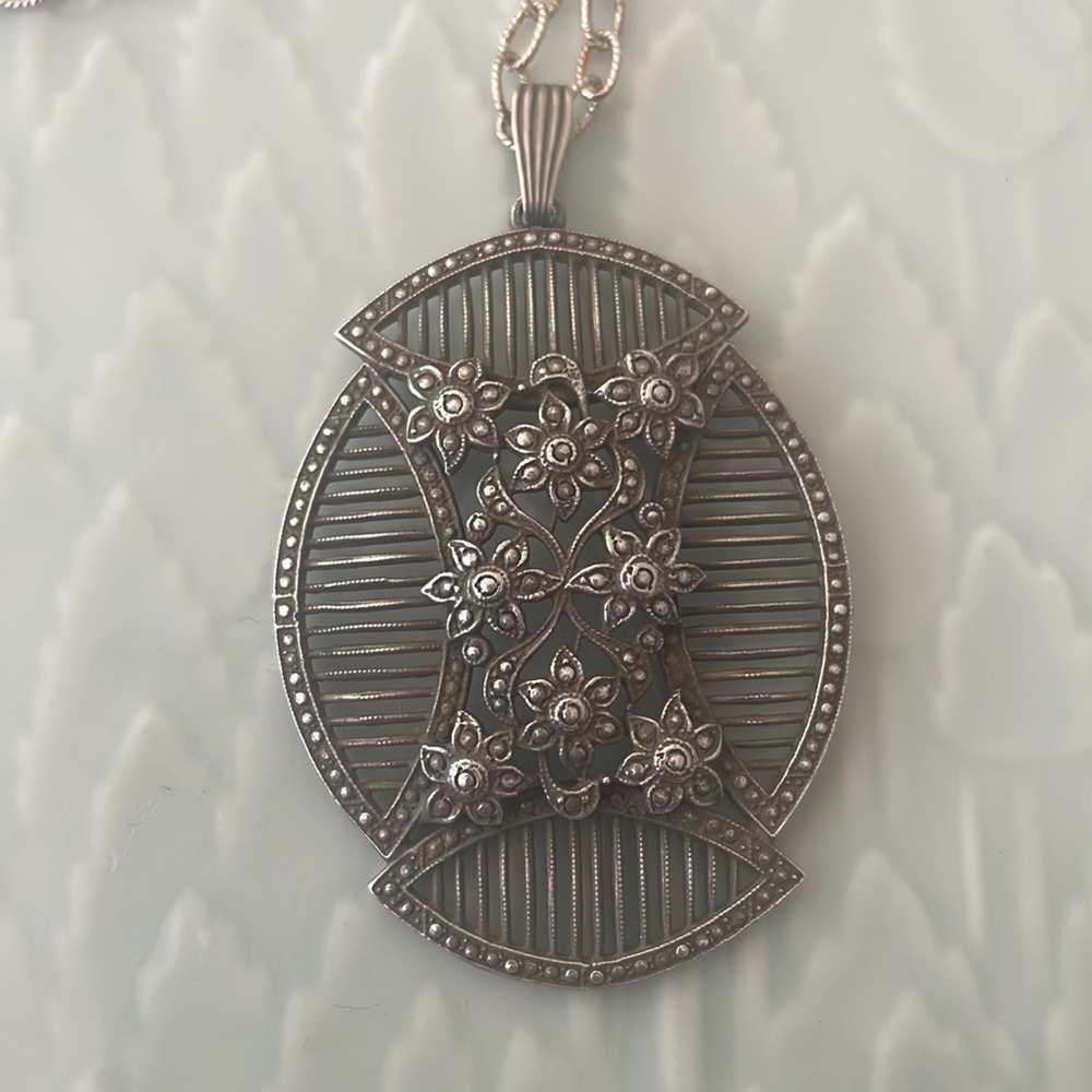Vintage/Antique Large Sterling Filigree Pendant